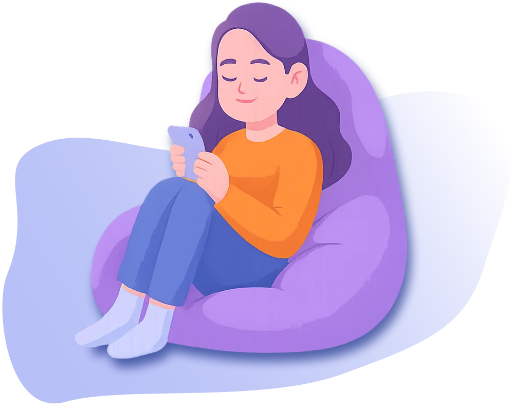 Relaxed student using Hippo E-Learning on phone